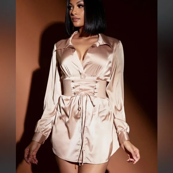 Fashion Nova Mocha Satin Mini Dress - Picture 6 of 7